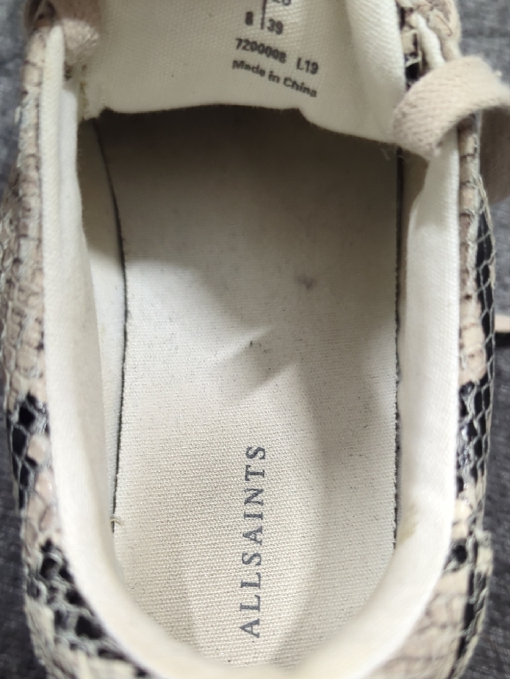 AllSaints Shoes Womens 39 Leather Beige Black Snake-Print Sneakers Trish Revolve - Picture 8 of 10